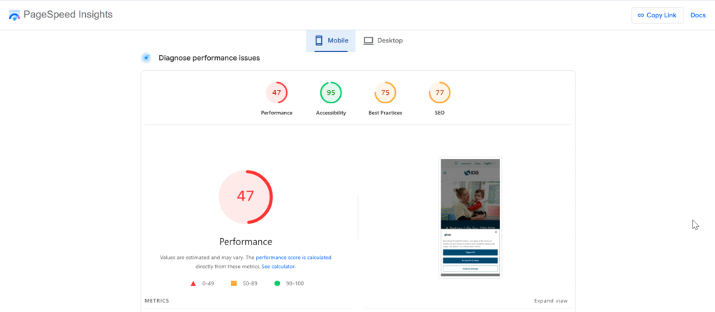mobile result